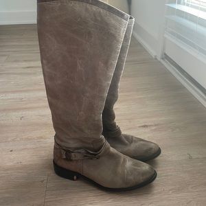 Gray worn leather riding boots 7.5